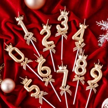 1 Máy Tính Champagne/Vàng/Bạc/Hồng Số 0-9 Bánh Topper Trang Trí Với Nến, vương miện & Nơ Cho Tiệc Sinh Nhật, Lễ Kỷ Niệm & Lễ Kỷ Niệm - phong cách A - Xem 9