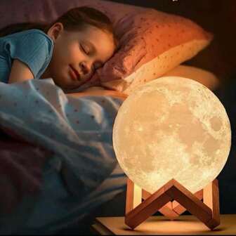 1pc Moon Lamp, 3D Moon Night Light With Wood Base , Soft Warm White Nightlights For Home, Desk Decor, Kid's Bedroom Decoration,Suitable For Children's Gift Baby Shower Family Decorations Gifts