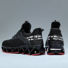 Men's Fashion Sneakers Breathable Mesh Running Shoes Blade Non Slip Soft Sole Casual Athletic Walking Shoes - 黑色 - 查看 4