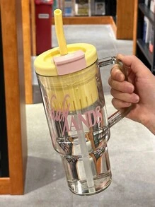 1入組1200毫升大容量塑料水杯，夏季新設計，便攜式吸管杯，適用於旅行、運動、學生、家庭和禮品 - 彩色 - 查看 12