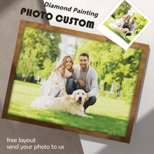 [Personalizado] 1 pieza de Pintura de Diamante de Foto Personalizada de Bordado de Mosaico Completo Redondo de Diamantes de Imitación Cruzados para Arte del Hogar - Multicolor - Ver 1