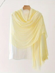 波西米亚风女士时尚简约条纹渐变皱纹流苏涤纶围巾，休闲百搭头巾防风防晒披肩配饰女式冬秋 - 彩色 - 查看 19