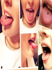 3pcs Fashionable Straight Barbell Tongue Rings With Double Round Balls Body Piercing Jewelry, Unisex