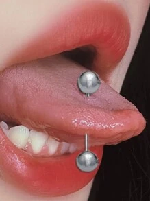3pcs Fashionable Straight Barbell Tongue Rings With Double Round Balls Body Piercing Jewelry, Unisex