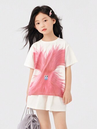 zosee Young Girl Uncommon Cartoon Printed Short Sleeve T-Shirt, 2024 New Summer Clothing, Cool Half Sleeve Top For Stylish Girls