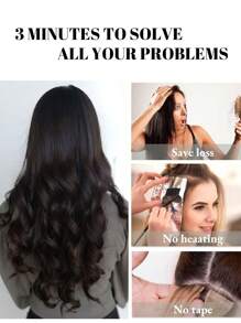 Extensiones de cabello con clip de fibra sintética ondulada de 20 pulgadas de largo, clip de cabello sintético grueso y suave para uso diario para mujeres (Marrón Oscuro)