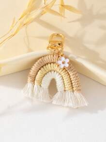 1 件可爱迷你彩虹花手提包吊坠包配件毛绒钥匙扣钩针毛绒玩具 - 杏色 - 查看 2