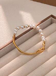 1pc Elegant Vintage Style Stainless Steel Bead Decor Bracelet, Suitable For Women To Wear At Banquets, Weddings Or As Valentine's Day Gift,Mom,Mother,Mother's Day,Gift