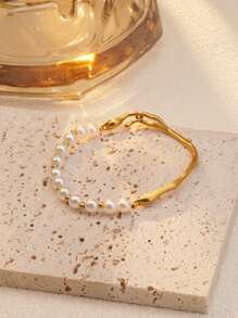 1pc Elegant Vintage Style Stainless Steel Bead Decor Bracelet, Suitable For Women To Wear At Banquets, Weddings Or As Valentine's Day Gift,Mom,Mother,Mother's Day,Gift