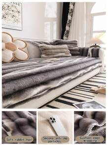 1入組兔毛沙發坐墊反染沙發套,ins風格,冬天加厚保暖沙發保護套,具有防滑和防貓抓功能 - 深灰色 - 查看 5