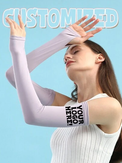 Manga de Brazo de Seda de Hielo con Protección Solar para Mujer, Impresión de Logotipo Personalizado, Cubierta Deportiva para Brazo para Actividades al Aire Libre como Montar en Bicicleta, Conducir y Protección Diaria contra Rayos UV.