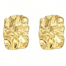 1 Pair Long Rectangle Wrinkled PU Earrings With UV Preservation Plating, High-End Beach Style Dangling Earrings For Women's Casual Wear - Wrinkled Rectangle - View 3