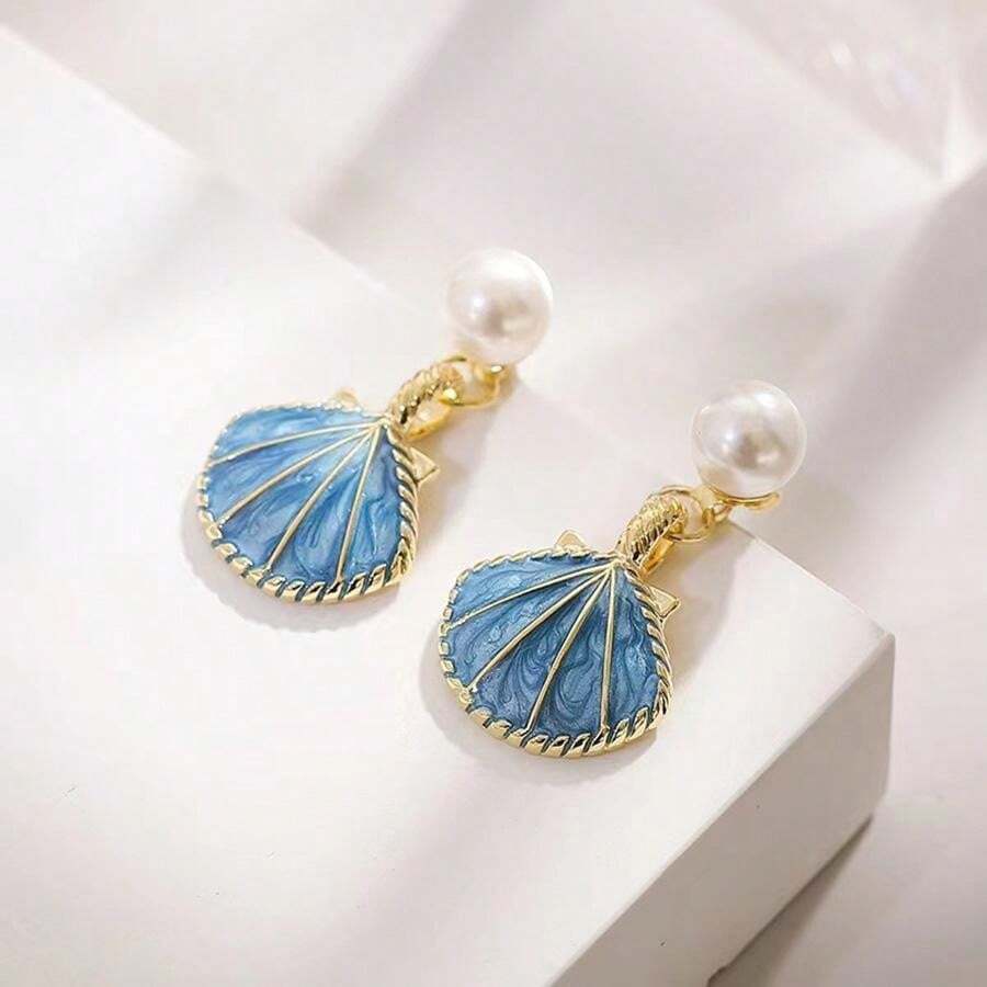 Boucles D'oreilles Pendantes Vintage - Style Sud-Ouest - Turquoise Et Huitre Epineuse