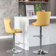 2/4/6 Piece Set Adjustable Swivel Bar Stools, Dining Bar Chairs With Velvet Tufted Back, Metal Base, Footrest For Home Bar, Dining Room, Kitchen Island. - 黃色 - 查看 5