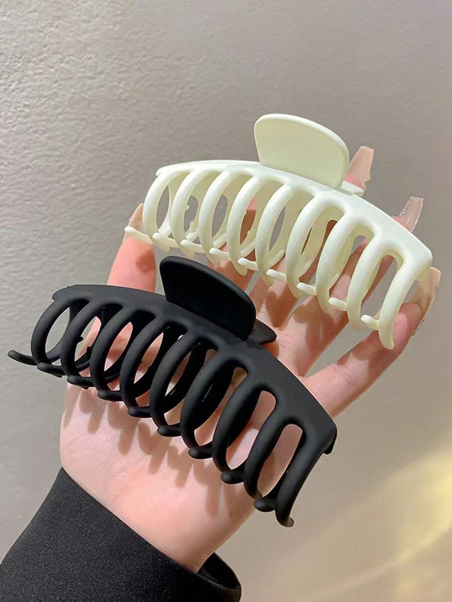 2 piezas Pinza de pelo grande de plástico ligero mate en negro y blanco para mujer. Accesorios de pelo elegantes y a la moda adecuados para uso diario, baño, lavado de cara, peinado, maquillaje y combinación de ropa