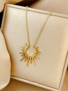 One Layer Sun Pendant & Floral Layered Necklace - Silver - View 14