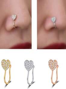 CIZME Set de 6 piezas de anillos falsos de nariz de acero inoxidable con diseño de taladro, hoja, amor y estrella, clip de nariz sin perforar joyería fácil de usar y cómoda de llevar sin perforación