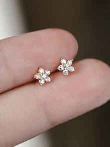 Boucles d'oreilles pour femmes en argent pur S925 en forme de fleur de prunier avec zircone, style frais et élégant