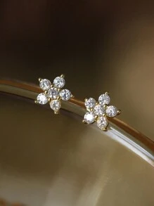 Boucles d'oreilles pour femmes en argent pur S925 en forme de fleur de prunier avec zircone, style frais et élégant