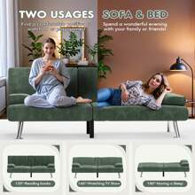 Rankok Futon Corduroy Fabric Upholstered Convertible Folding Recliner Sofa Bed - 綠色 - 查看 6