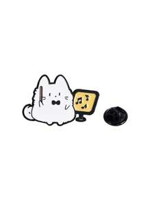 Cartoon Cat Brooch, Symphony Orchestra Series, Violin & Piano Instrument Combination, Creative Badge For Playing Music, Cute Personalized Accessory For Clothes, Bags, Etc.
