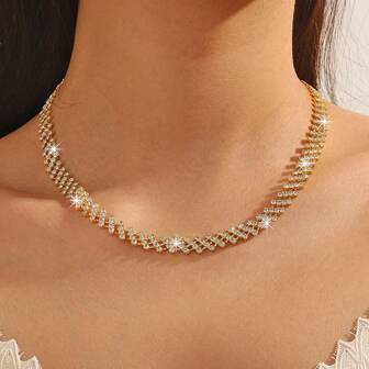 1 pièce Luxueux Collier de chaîne de strass de soudage à chaîne de griffe pour femmes, idéal pour le mariage, la fiançailles ou comme cadeau pour les soirées