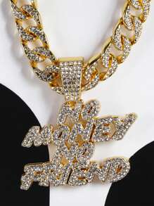 Men's Punk Style Diamond-Studded Letter Pendant Necklace, Perfect Gift Between Bros - Silver White - View 2