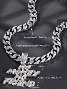 Men's Punk Style Diamond-Studded Letter Pendant Necklace, Perfect Gift Between Bros - Silver White - View 3