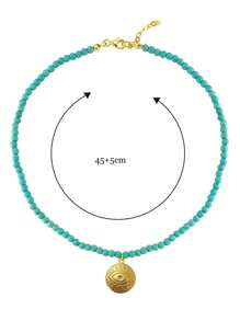 1 pièce Collier bohème naturel avec tournesol turquoise pour femme, chaîne de perles faite main, cadeau en corde de perle - Collier empilable de perles turquoise - Voir 10