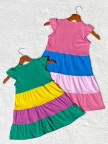 Shein Kids Vestido 3 Marias Manga Japonesa para meninas 100% Algodão 2 a 8 anos - Multicolorido - Visão 2