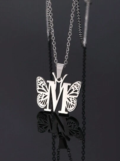 1入組女孩細緻時尚的字母首飾和蝴蝶吊墜項鍊，不鏽鋼珠寶，適用於兒童派對宴會和家庭朋友生日禮物