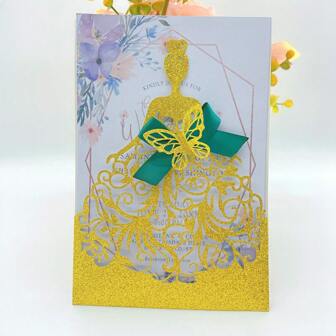 10pcs Elegant Princess Laser Cut Gold Onion Paper Wedding Invitations For Anniversary, Wedding And Party Invitation - Wedding And Party Supplies And Decorations (Without Envelopes, Inner Sheets),