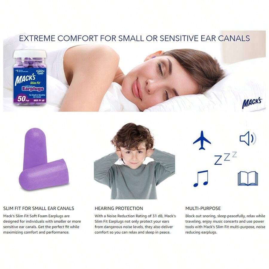 50 Pairs Of Soft Foam Earplugs, Disposable NoiseReduction Earplugs, Up