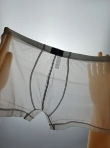 DomiGe 1pc White Sexy Lingerie, Elastic Mesh See-Through Low Waist Men's Briefs - White - View 7