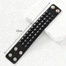 1pc Fashionable PU Polyurethane Studded Decor Bracelet For Men For Daily Decoration - Black - View 7