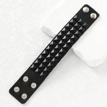 1pc Fashionable PU Polyurethane Studded Decor Bracelet For Men For Daily Decoration - Black - View 3