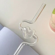 1入組透明玻璃心形吸管，非常適合酒吧派對、聚會、生日慶祝和跳舞活動 - 透明 - 查看 4