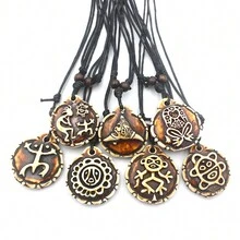 6pcs/LOT Random Imitation Bone Puerto Rico  Sun Coqui Taino Kokopelli CAGUANA (SEATED TAINO) Frog Necklaces Pendants Men Women Wax Cord Jewelry - Brown - View 1