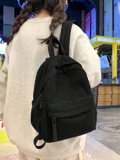 Lightweight Portable Small Corduroy Solid Color Backpack Suitable For Teenage Boys And Girls, Work, Commute, Return To School, School Bag, Portable, Laptop Compartment, Large Capacity College, Middle School, High School, Outdoors, Travel, Outings, Elementary School, Office, Back To School Bag, Backpack School, Back To School Bags, Waterproof, Classic Casual, Suitable For Teen Girls Women College Students, Perfect For Back To School, First Day Of School, Middle School, High School