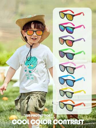 Gafas de moda para niños con lentes de colores para actividades al aire libre y ciclismo - Marcos cuadrados/redondos para niños y niñas, estilo europeo y americano