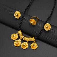 1set New Retro Jewelry Sets Black Rope Earrings Rings African Eritrean Habesha Engaged Accessories - Multicolor - View 8