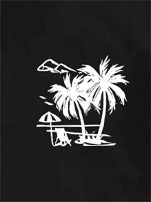 MURAMASA Camiseta de verano para hombre de cuello redondo y manga corta con estampado de plantas - Negro - Ver 7