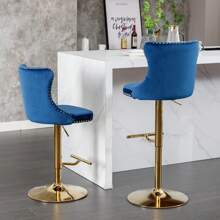 2/4/6 Piece Set Adjustable Swivel Bar Stools, Dining Bar Chairs With Velvet Tufted Back, Metal Base, Footrest For Home Bar, Dining Room, Kitchen Island. - Biru-emas - View 5