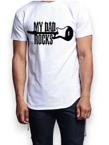 Playera Camiseta para hombre, impresa día del padre MY DAD ROCKS - Blanco - Ver 1
