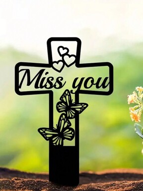 1pc Iron Butterfly Memorial Plaque Decoration, Garden Stake Sign, Commemorative Family Sign, Outdoor Yard Or Grave Decoration