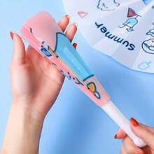 2pcs Summer Folding Fan, Cute Cartoon Pattern Seven-Fold Small Fan, Gifts For Her, Girls Carry-On Hand Crank Fan, For Home Room Living Room Office Decor, Christmas Valentine's Day New Year Gift