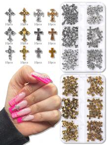 60Pcs Vintage Gold And Silver Cross Nail Art Decoration Alloyed Metal Texture Y2K Metal Style Diy Nail Art Decorations Nail Metal Drill Fake Nail Decoration Accessories For Women And Girls Manicure Supplies For Nail Art Diy Get Glamorous With Nail Charms Nail Gems Nails