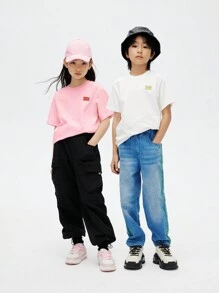 Annil Maglietta a maniche corte a maglia con collo rotondo e stampa a lettere, estiva, nuova, casual e versatile per ragazze adolescenti - Rosa - Visualizzare 1