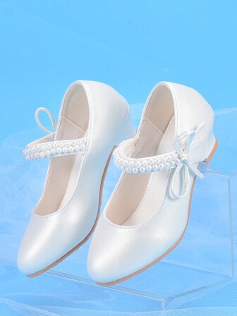 Zapatos de tacón alto de moda de princesa para niñas, color blanco, ideales para vestidos, actuaciones y fiestas de cumpleaños
