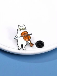 Cartoon Cat Brooch, Symphony Orchestra Series, Violin & Piano Instrument Combination, Creative Badge For Playing Music, Cute Personalized Accessory For Clothes, Bags, Etc.
